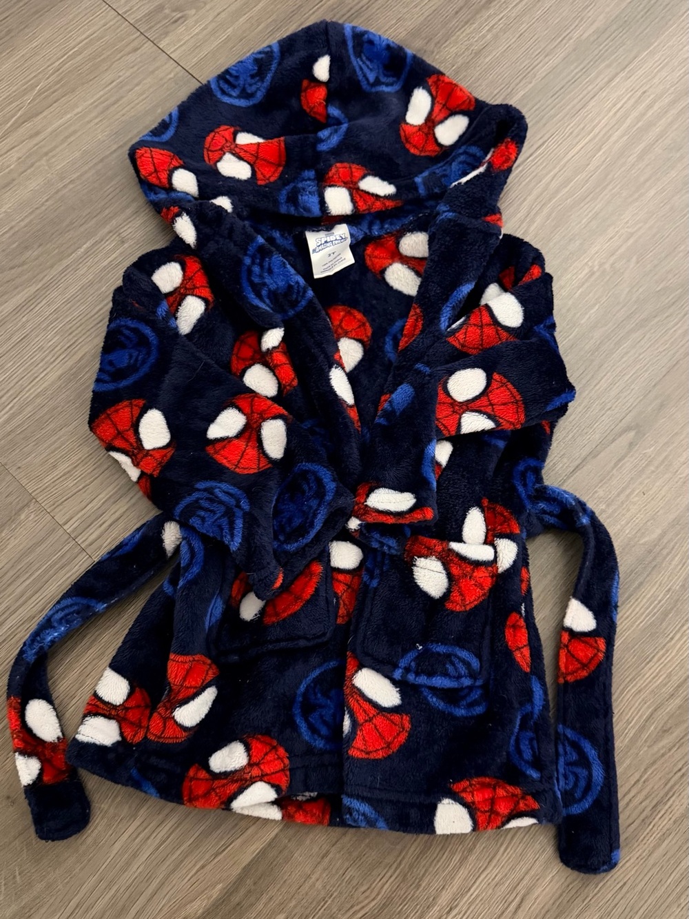 Kids Navy Spider Graphic Hooded Bathrobe